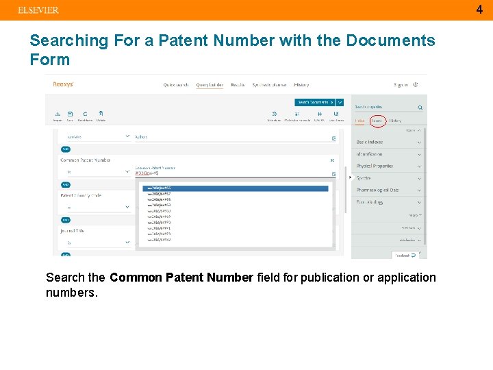 4 Searching For a Patent Number with the Documents Form Search the Common Patent