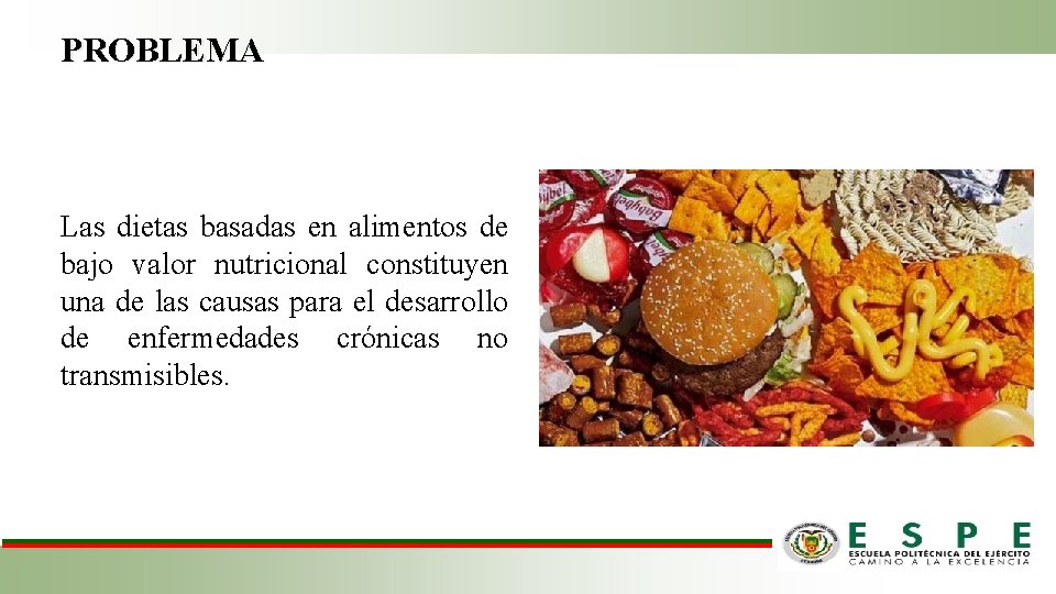 PROBLEMA Las dietas basadas en alimentos de bajo valor nutricional constituyen una de las