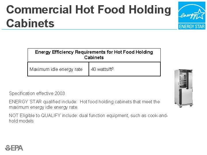 Commercial Hot Food Holding Cabinets Energy Efficiency Requirements for Hot Food Holding Cabinets Maximum