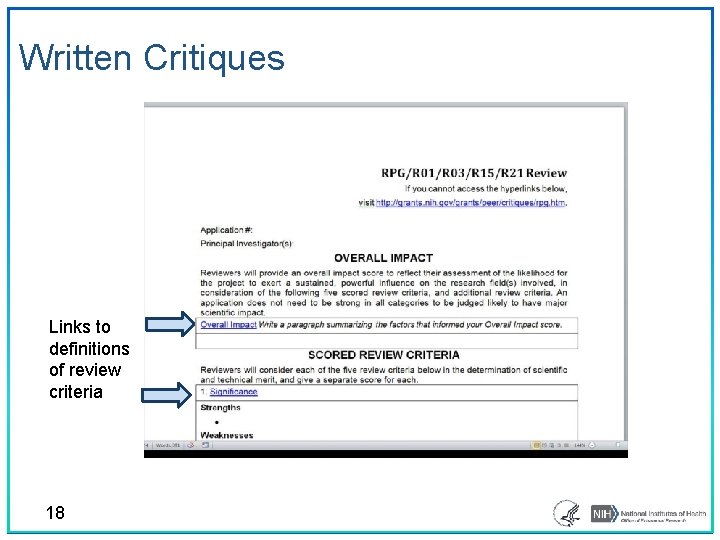 Written Critiques Links to definitions of review criteria 18 