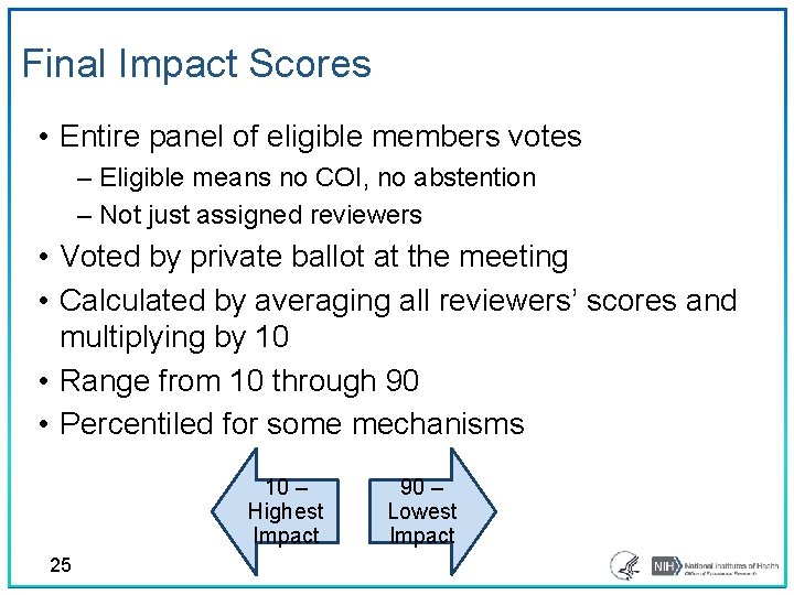 Final Impact Scores • Entire panel of eligible members votes ‒ Eligible means no