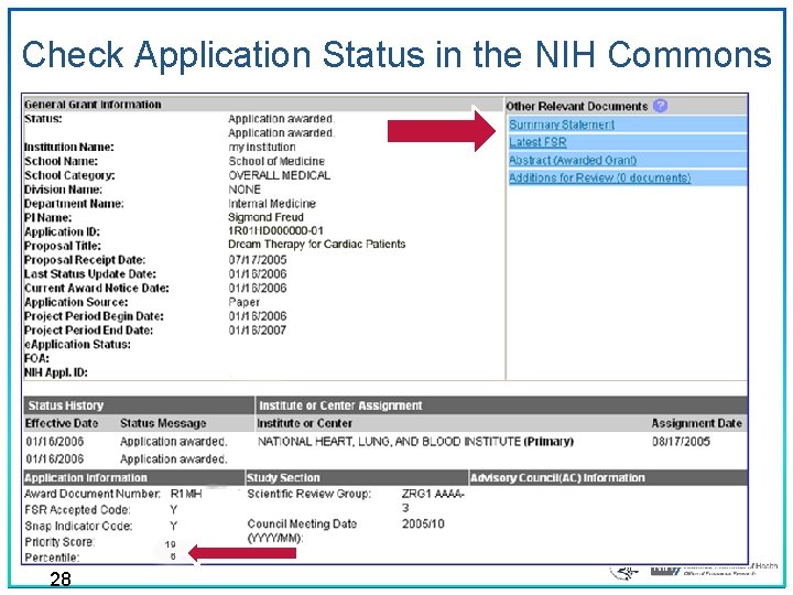 Check Application Status in the NIH Commons 28 