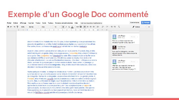 Exemple d’un Google Doc commenté 