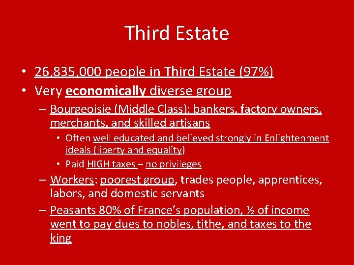 Third Estate • 26, 835, 000 people in Third Estate (97%) • Very economically