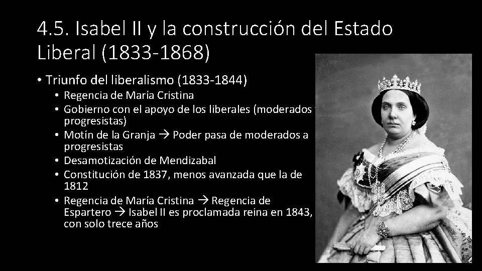 4. 5. Isabel II y la construcción del Estado Liberal (1833 -1868) • Triunfo
