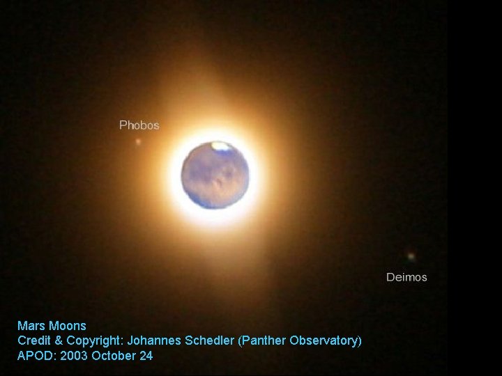Mars Moons Credit & Copyright: Johannes Schedler (Panther Observatory) APOD: 2003 October 24 Mars Moons Credit & Copyright: Johannes Schedler (Panther Observatory) APOD: 2003 October 24