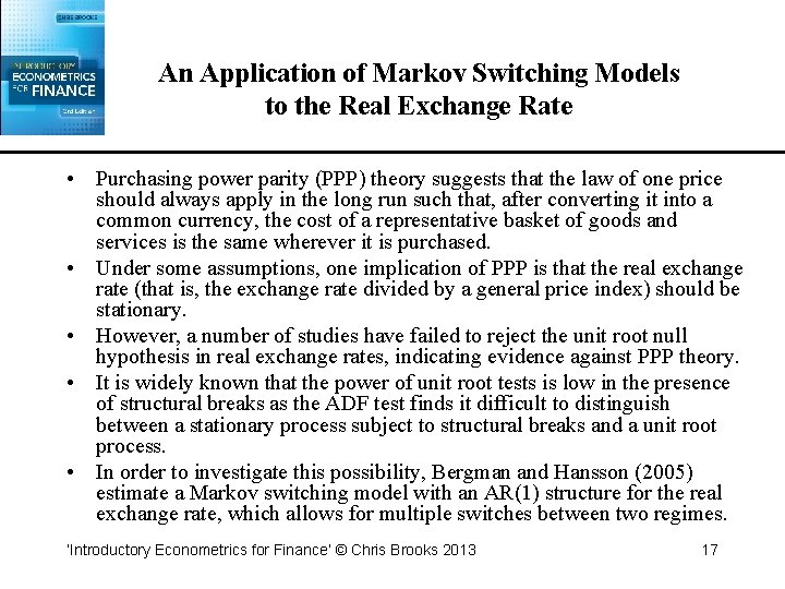An Application of Markov Switching Models to the Real Exchange Rate • Purchasing power