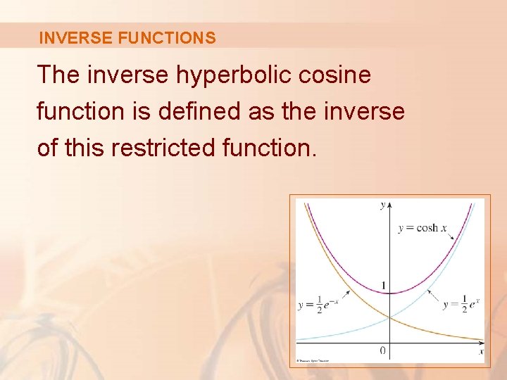 INVERSE FUNCTIONS The inverse hyperbolic cosine function is defined as the inverse of this INVERSE FUNCTIONS The inverse hyperbolic cosine function is defined as the inverse of this