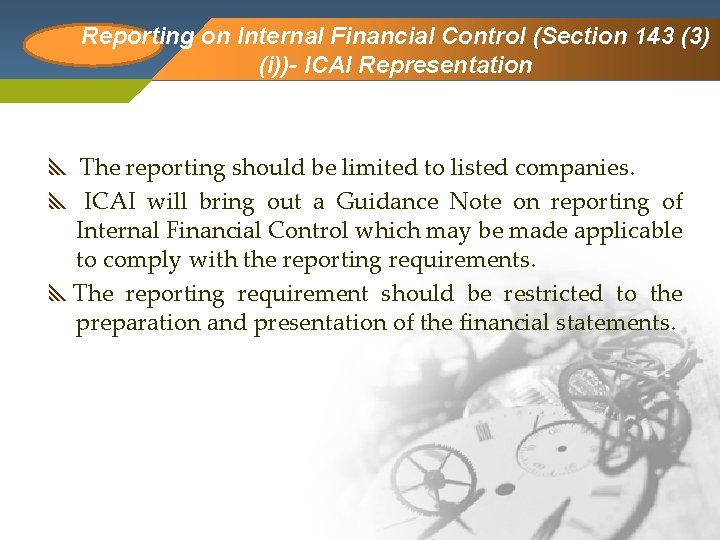 Reporting Company Logo on Internal Financial Control (Section 143 (3) (i))- ICAI Representation The