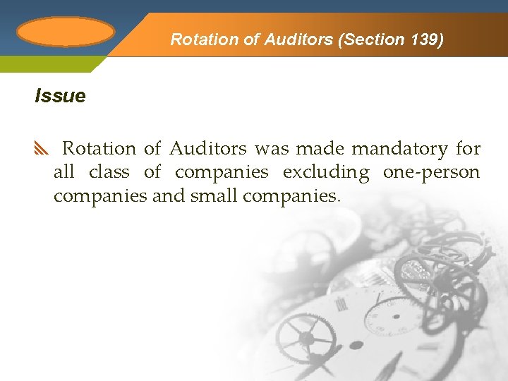 Company Logo Rotation of Auditors (Section 139) Issue Rotation of Auditors was made mandatory