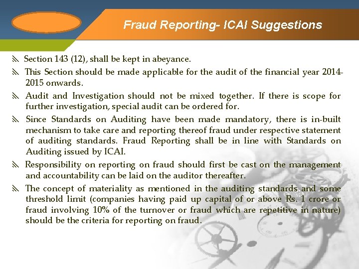 Company Logo Fraud Reporting- ICAI Suggestions Section 143 (12), shall be kept in abeyance.