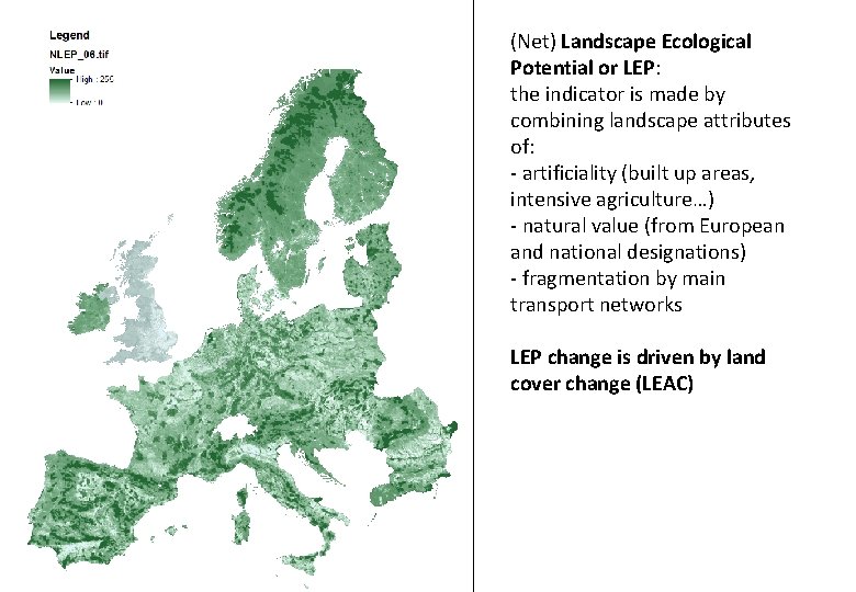 (Net) Landscape Ecological Potential or LEP: the indicator is made by combining landscape attributes