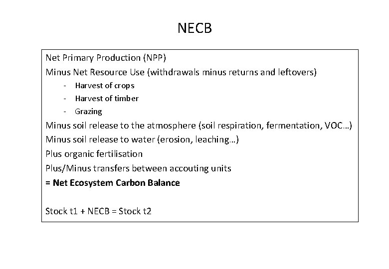 NECB Net Primary Production (NPP) Minus Net Resource Use (withdrawals minus returns and leftovers)