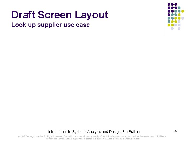 Draft Screen Layout Look up supplier use case Introduction to Systems Analysis and Design,