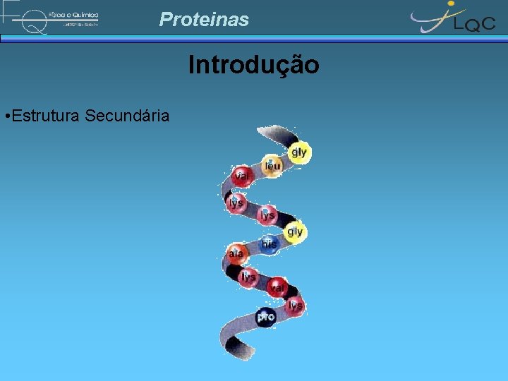 Proteinas Introdução • Estrutura Secundária 