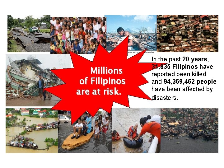 Millions of Filipinos are at risk. In the past 20 years, 31, 835 Filipinos