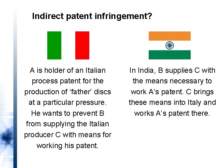 Indirect patent infringement? A is holder of an Italian process patent for the production