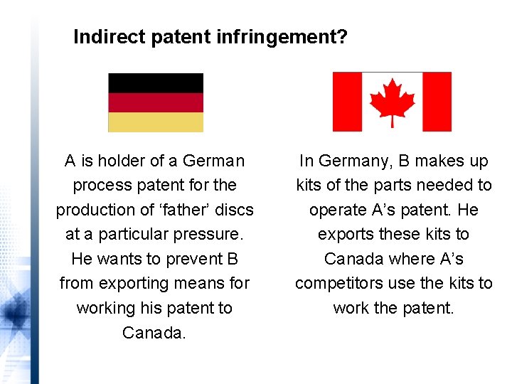Indirect patent infringement? A is holder of a German process patent for the production