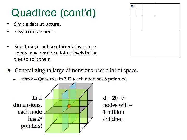 Quadtree (cont’d) • Simple data structure. • Easy to implement. • But, it might