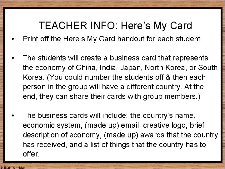 TEACHER INFO: Here’s My Card • Print off the Here’s My Card handout for
