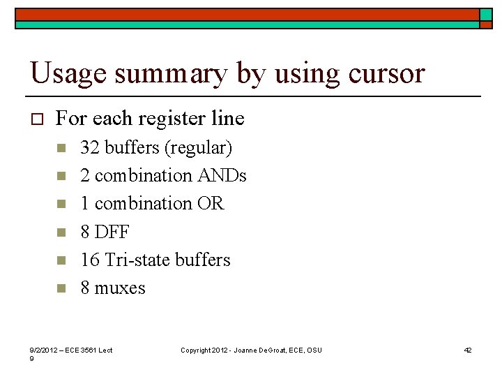 Usage summary by using cursor o For each register line n n n 32