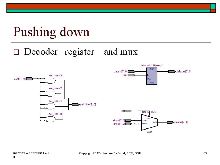 Pushing down o Decoder register and mux 9/2/2012 – ECE 3561 Lect 9 Copyright