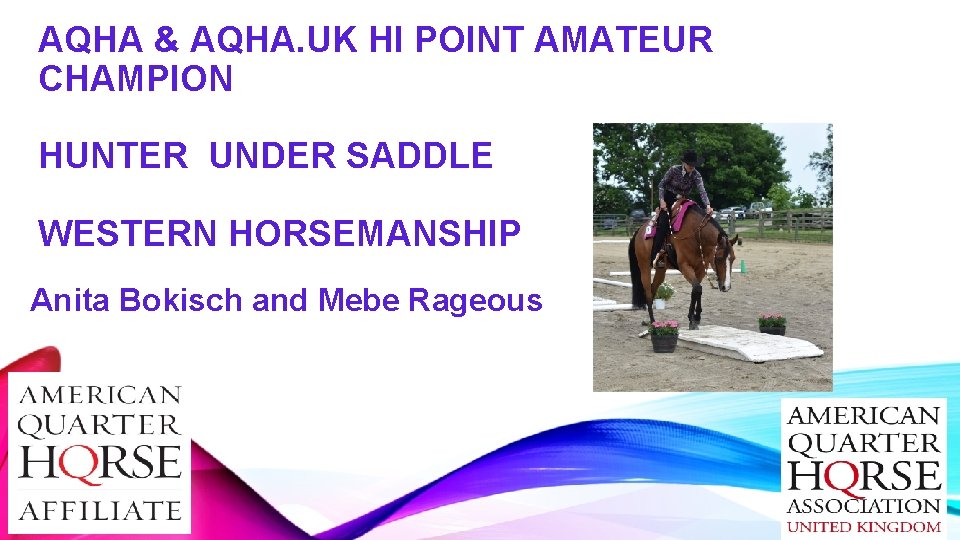 AQHA & AQHA. UK HI POINT AMATEUR CHAMPION HUNTER UNDER SADDLE WESTERN HORSEMANSHIP Anita