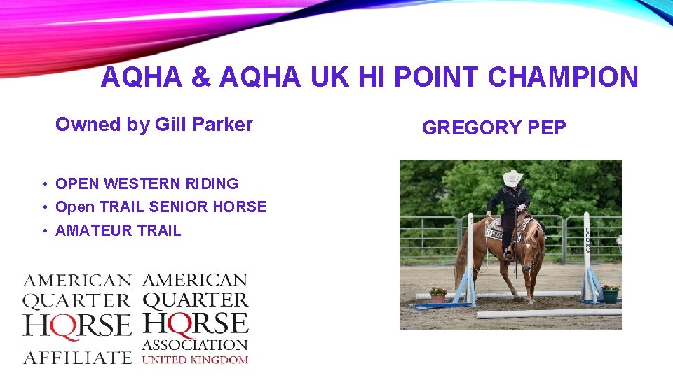 AQHA & AQHA UK HI POINT CHAMPION Owned by Gill Parker • OPEN WESTERN