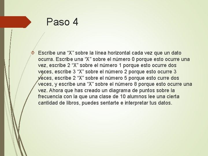 Paso 4 Escribe una “X” sobre la línea horizontal cada vez que un dato