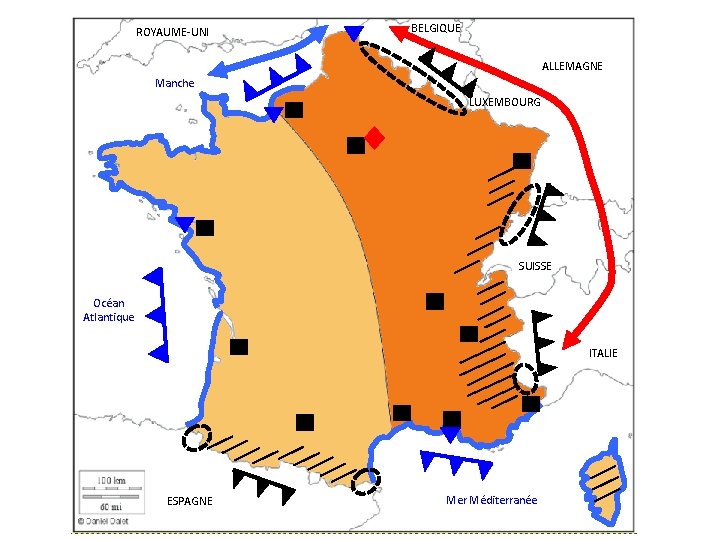 ROYAUME-UNI BELGIQUE ALLEMAGNE Manche LUXEMBOURG SUISSE Océan Atlantique ITALIE ESPAGNE Mer Méditerranée 