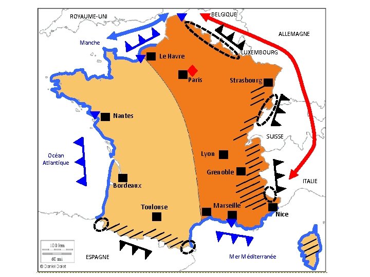 BELGIQUE ROYAUME-UNI ALLEMAGNE Manche LUXEMBOURG Le Havre Paris Strasbourg Nantes SUISSE Lyon Océan Atlantique