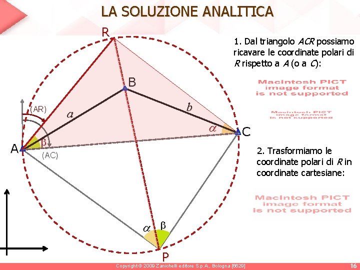 LA SOLUZIONE ANALITICA R 1. Dal triangolo ACR possiamo ricavare le coordinate polari di