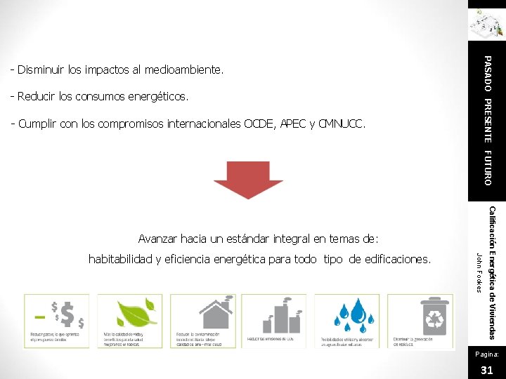 - Reducir los consumos energéticos. - Cumplir con los compromisos internacionales OCDE, APEC y