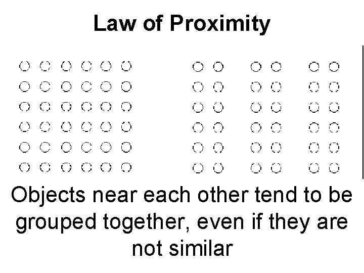 Law of Proximity Objects near each other tend to be grouped together, even if