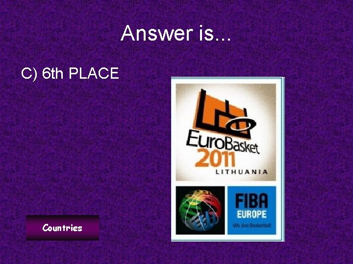 Answer is. . . C) 6 th PLACE Countries 