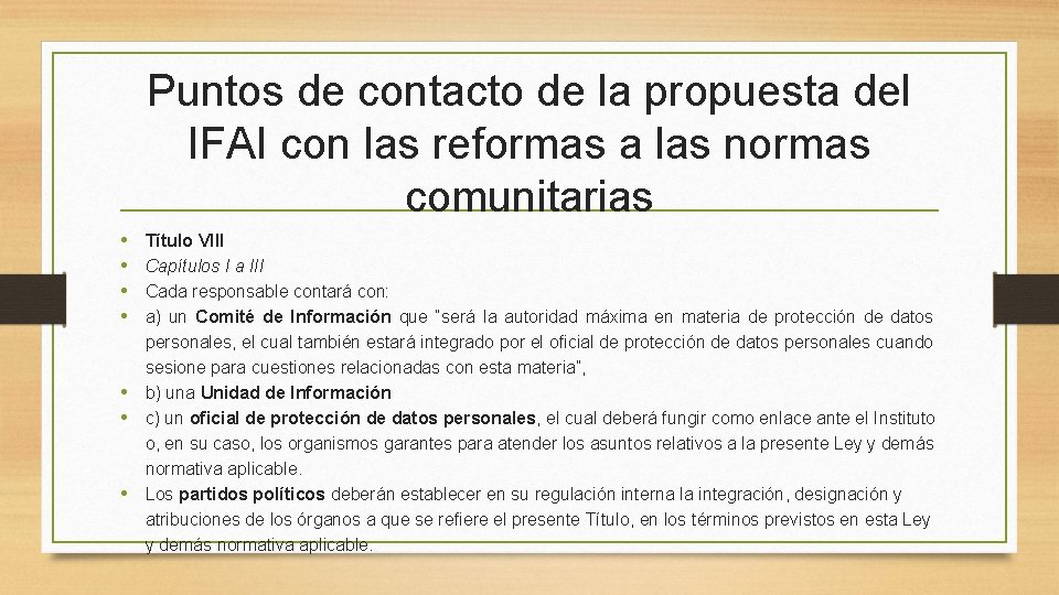 Puntos de contacto de la propuesta del IFAI con las reformas a las normas