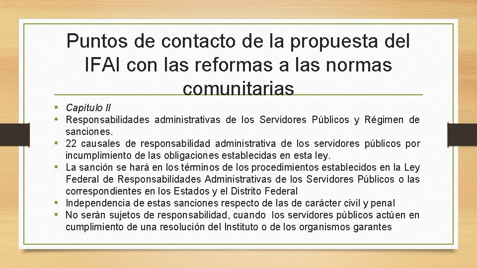 Puntos de contacto de la propuesta del IFAI con las reformas a las normas