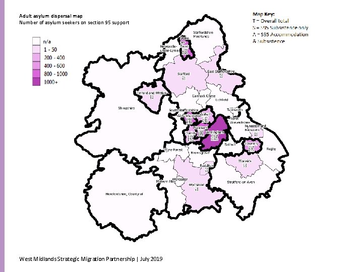 Adult asylum dispersal map Number of asylum seekers on section 95 support West Midlands
