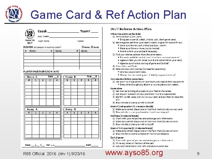 Game Card & Ref Action Plan R 85 Official 2016 (rev 1) 9/23/16 www.