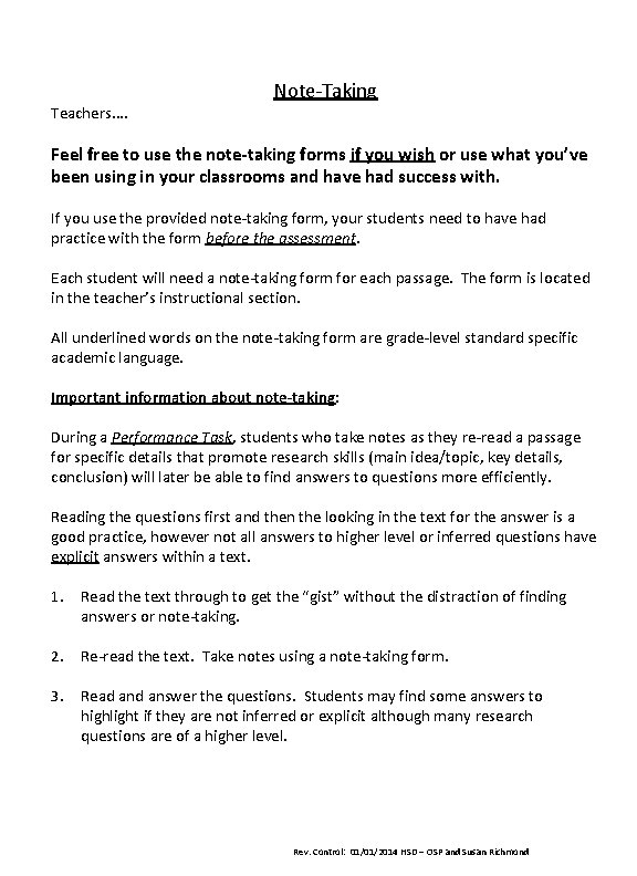 Informational Text Note Taker Students.pdf Grade PreAssessment for Quarter 3 Reading Informational Text