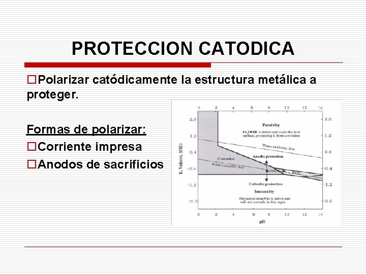 PROTECCION CATODICA o. Polarizar catódicamente la estructura metálica a proteger. Formas de polarizar: o.