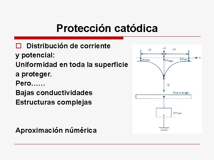 Protección catódica o Distribución de corriente y potencial: Uniformidad en toda la superficie a