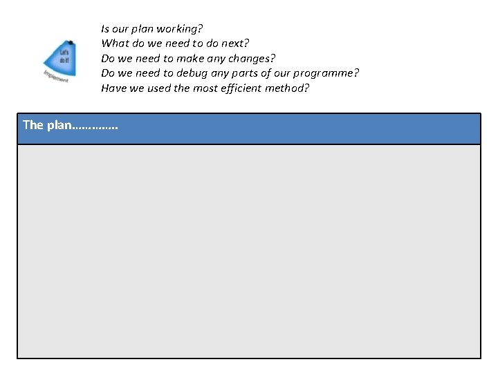 Is our plan working? What do we need to do next? Do we need