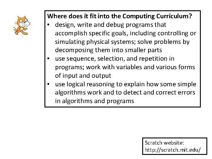 Where does it fit into the Computing Curriculum? • design, write and debug programs