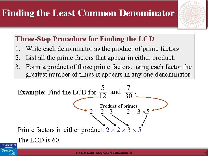 Finding the Least Common Denominator Three-Step Procedure for Finding the LCD 1. Write each