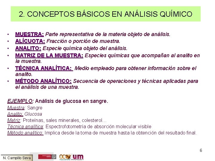 2. CONCEPTOS BÁSICOS EN ANÁLISIS QUÍMICO • • • MUESTRA: Parte representativa de la