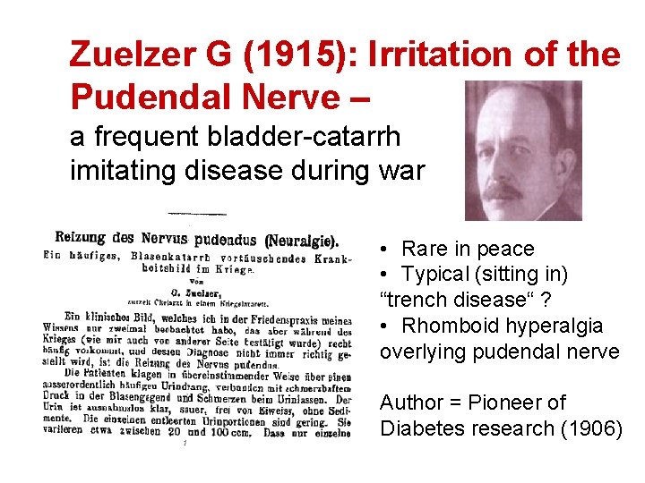 Zuelzer G (1915): Irritation of the Pudendal Nerve – a frequent bladder-catarrh imitating disease