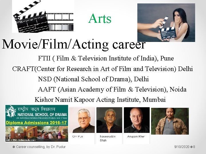 Arts Movie/Film/Acting career FTII ( Film & Television Institute of India), Pune CRAFT(Center for