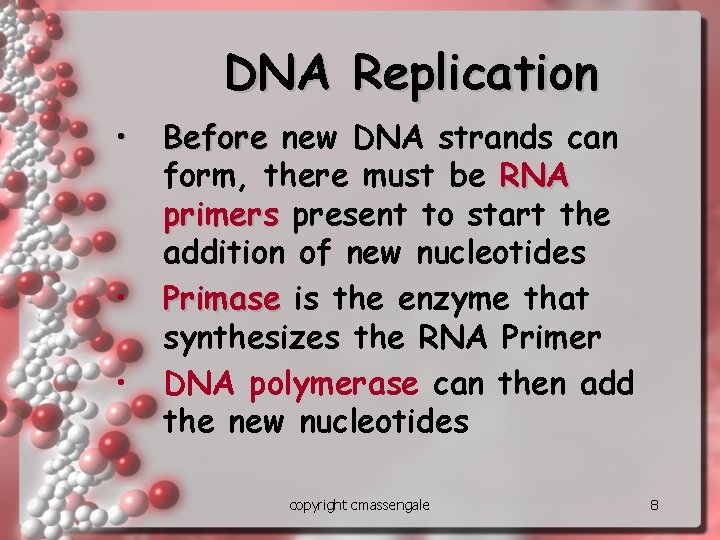 DNA Replication • • • Before new DNA strands can form, there must be DNA Replication • • • Before new DNA strands can form, there must be