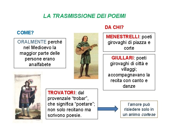 LA TRASMISSIONE DEI POEMI DA CHI? COME? ORALMENTE perché nel Medioevo la maggior parte